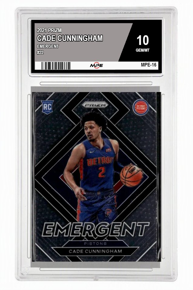 2021 PRIZM EMERGENT #22 CADE CUNNINGHAM MPE 10 GEM/MT — graded card auctioned from the MPE vault
