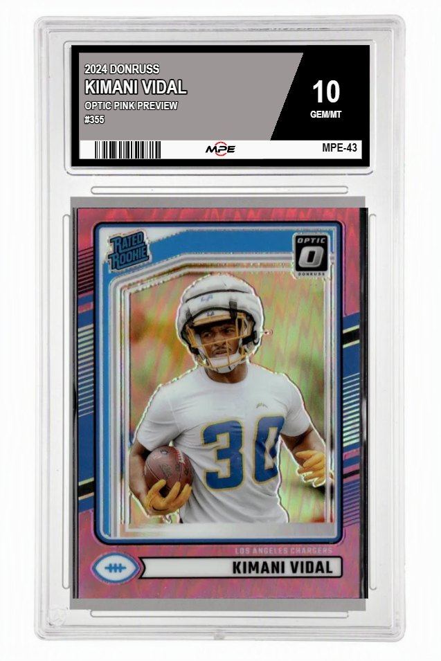 2024 DONRUSS OPTIC PINK PREVIEW #355 KIMANI VIDAL MPE 10 GEM/MT — graded card auctioned from the MPE vault