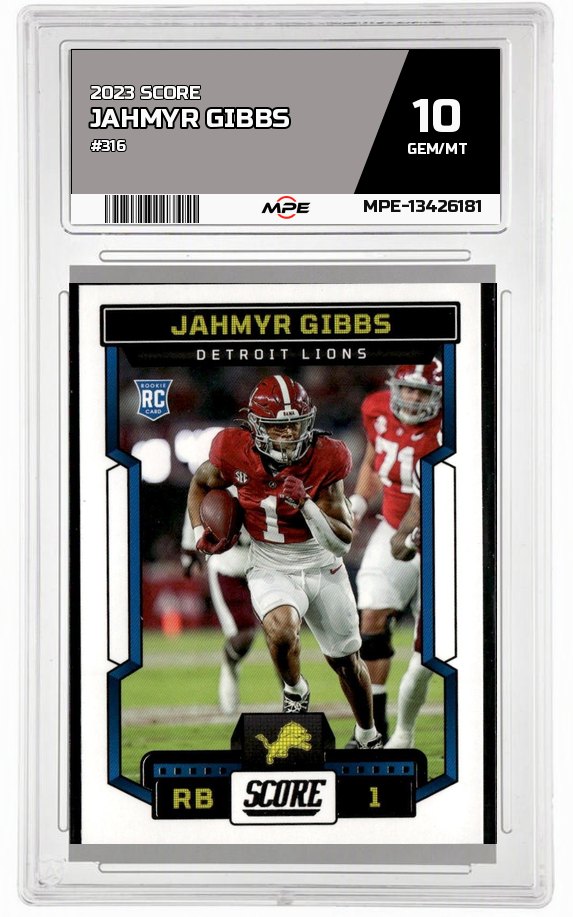 2023 SCORE #316 JAHMYR GIBBS MPE 10 GEM/MT — graded card auctioned from the MPE vault
