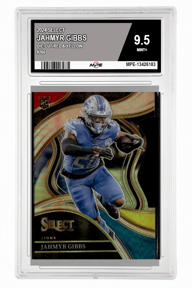 2024 SELECT DIE-CUT RED & YELLOW #266 JAHMYR GIBBS MPE 9.5 MINT+ — graded card up for auction