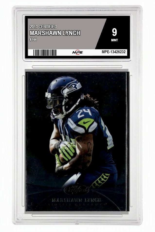 2013 CERTIFIED #144 MARSHAWN LYNCH MPE 9 MINT — graded card auctioned from the MPE vault