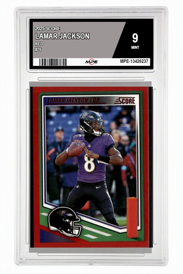2025 SCORE RED #75 LAMAR JACKSON MPE 9 MINT — graded card auctioned from the MPE vault
