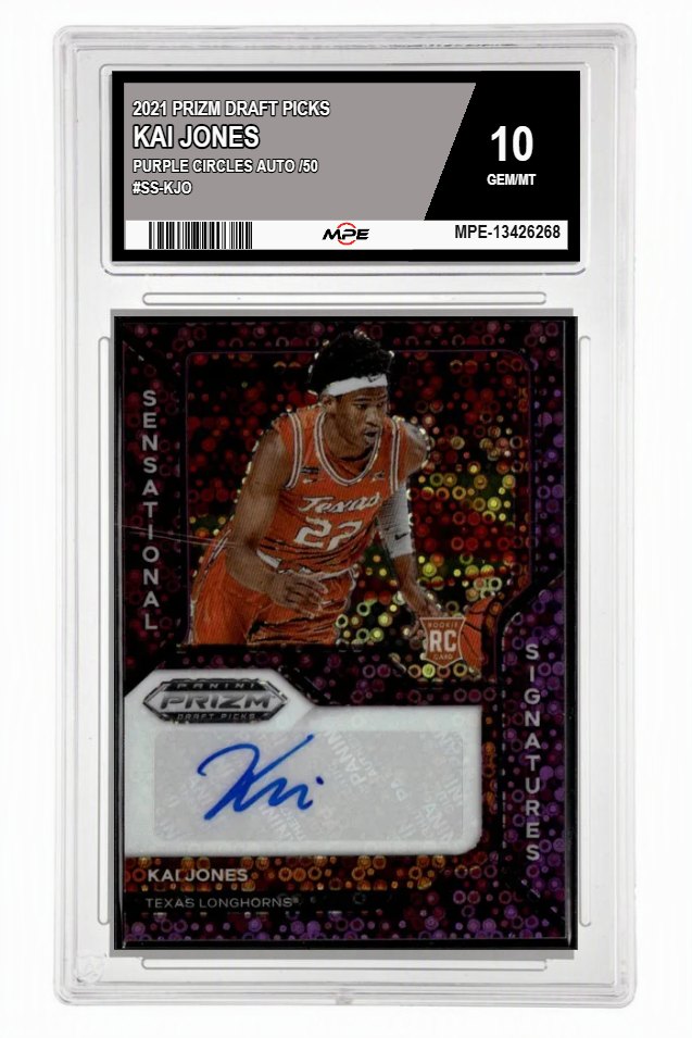2021 PRIZM DRAFT PICKS PURPLE CIRCLES AUTO /50 #SS-KJO KAI JONES MPE 10 GEM/MT — graded card auctioned from the MPE vault
