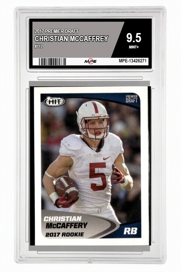 2017 PREMIER DRAFT #112 CHRISTIAN MCCAFFREY MPE 9.5 MINT+ — graded card auctioned from the MPE vault