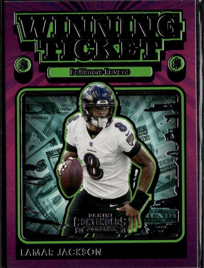 2021 CONTENDERS WINNING TICKET #WT-LJA LAMAR JACKSON MPE 9 MINT — graded card auctioned from the MPE vault