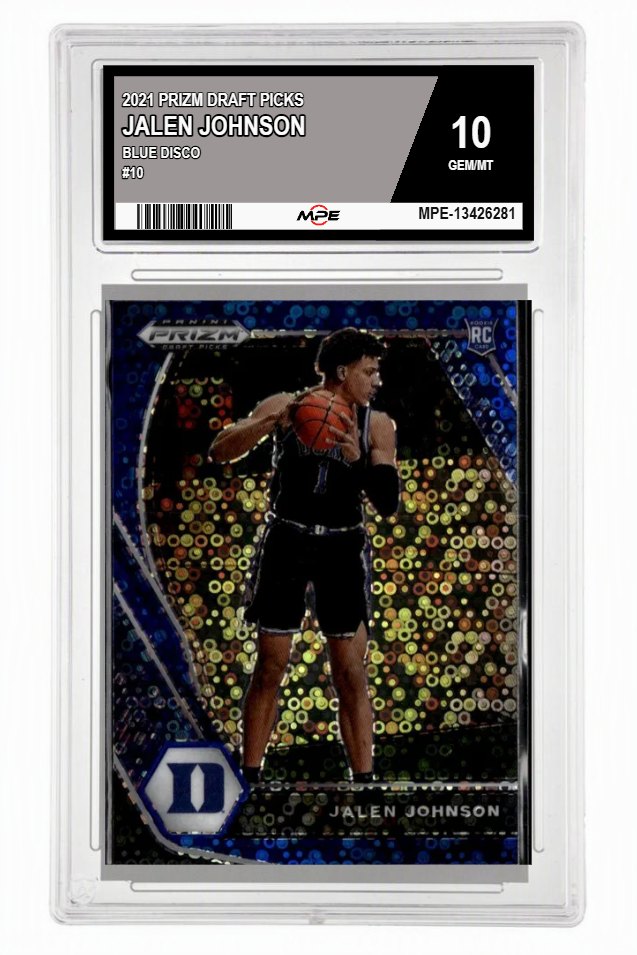 2021 PRIZM DRAFT PICKS BLUE DISCO #10 JALEN JOHNSON MPE 10 GEM/MT — graded card auctioned from the MPE vault