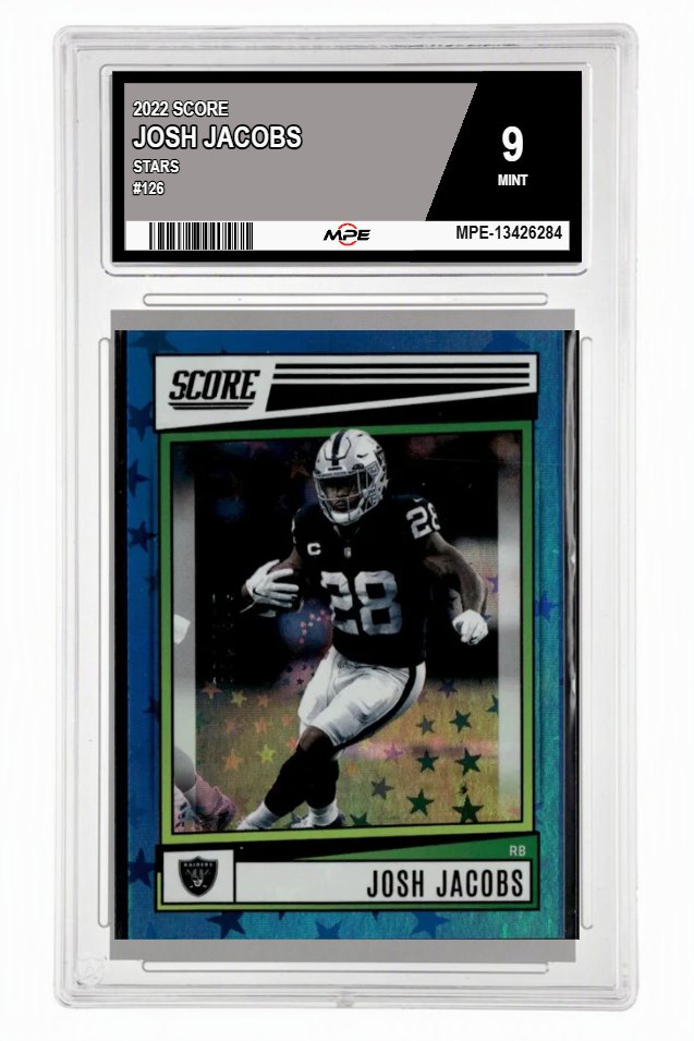 2022 SCORE STARS #126 JOSH JACOBS MPE 9 MINT — graded card auctioned from the MPE vault