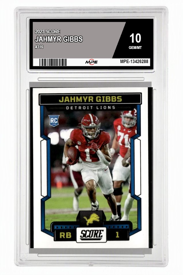 2023 SCORE #316 JAHMYR GIBBS MPE 10 GEM/MT — graded card auctioned from the MPE vault