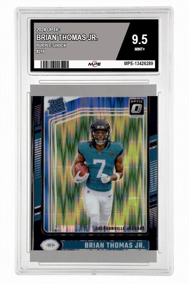 2024 OPTIC PURPLE SHOCK #214 BRIAN THOMAS JR. MPE 9.5 MINT+ — graded card auctioned from the MPE vault