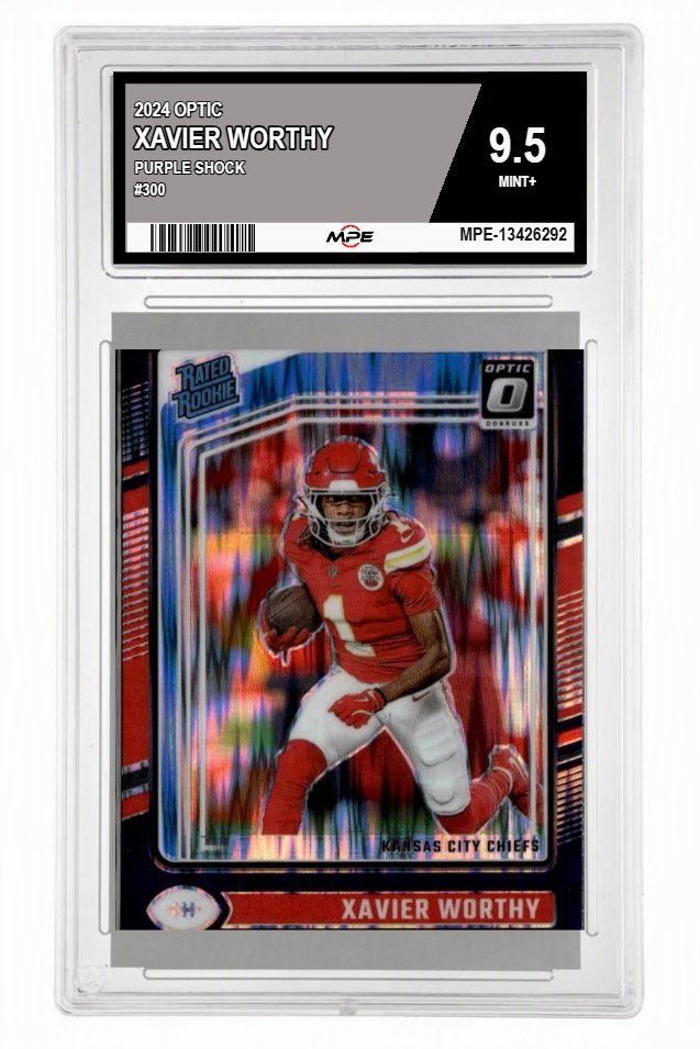 2024 OPTIC PURPLE SHOCK #300 XAVIER WORTHY MPE 9.5 MINT+ — graded card auctioned from the MPE vault