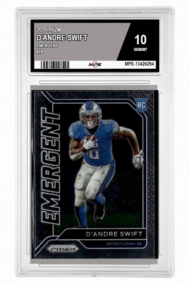 2020 PRIZM EMERGENT #18 D'ANDRE SWIFT MPE 10 GEM/MT — graded card auctioned from the MPE vault