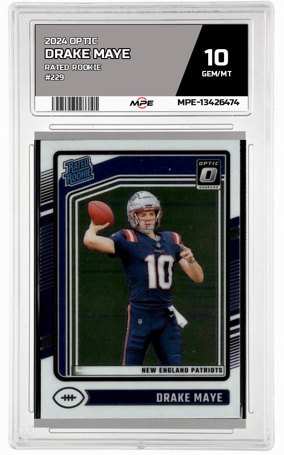 2024 OPTIC RATED ROOKIE #229 DRAKE MAYE MPE 10 GEM/MT — graded card auctioned from the MPE vault