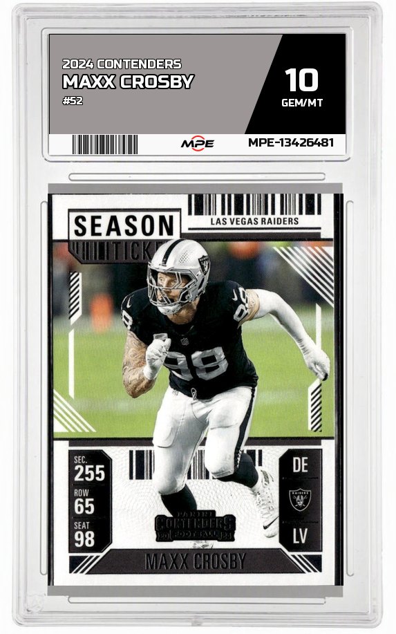 2024 CONTENDERS #52 MAXX CROSBY MPE 10 GEM/MT — graded card auctioned from the MPE vault