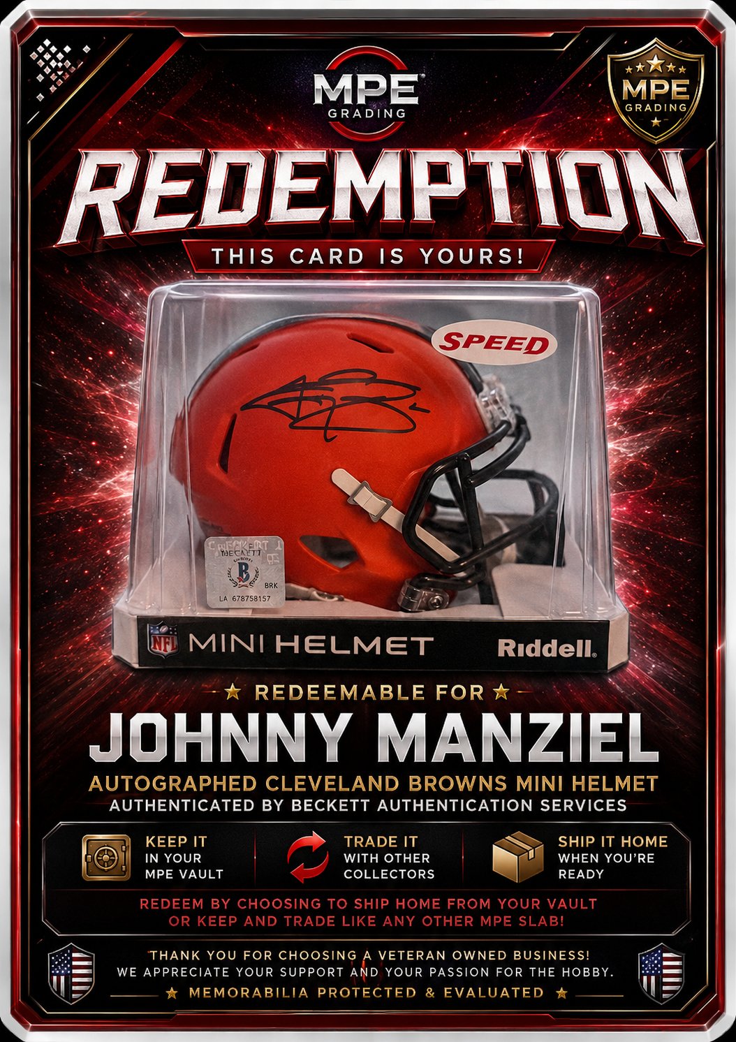 CONGRATULATIONS! REDEMPTION CARD JOHNNY MANZIEL graded slab