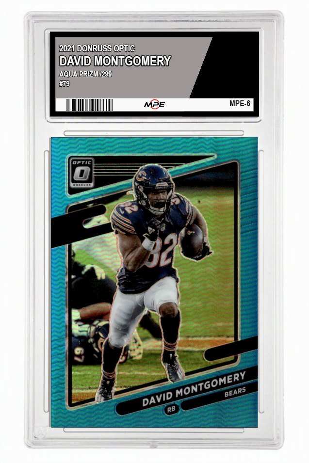 2021 DONRUSS OPTIC AQUA PRIZM /299 #79 DAVID MONTGOMERY MPE 10 GEM/MT — graded card up for auction
