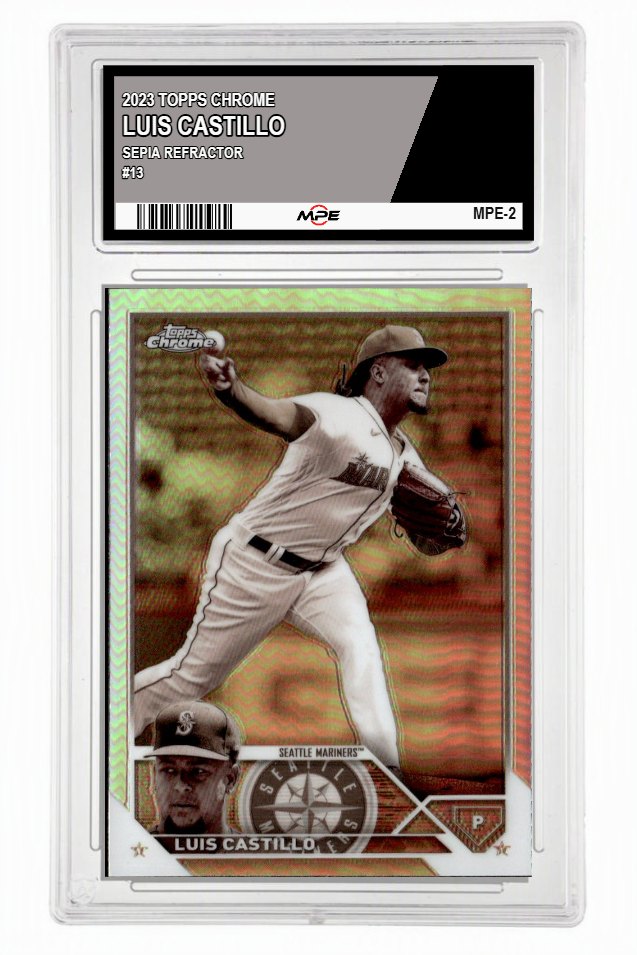 2023 TOPPS CHROME SEPIA REFRACTOR #13 LUIS CASTILLO MPE 9.5 MINT+ — graded card up for auction