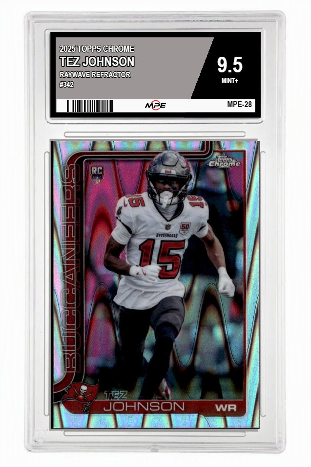 2025 TOPPS CHROME RAYWAVE REFRACTOR #342 TEZ JOHNSON MPE 9.5 MINT+ — graded card up for auction