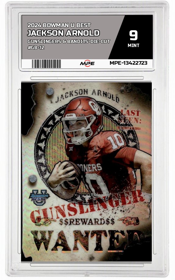 2024 BOWMAN U BEST GUNSLINGERS & BANDITS-DIE-CUT #GB-12 JACKSON ARNOLD MPE 9 MINT — graded card auctioned from the MPE vault