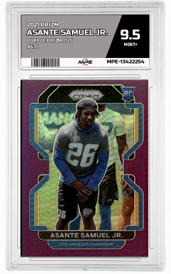 2021 PRIZM PURPLE PRIZM /125 #435 ASANTE SAMUEL JR. MPE 9.5 MINT+ — graded card auctioned from the MPE vault