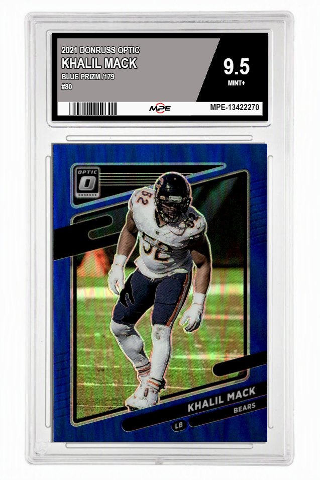 2021 DONRUSS OPTIC BLUE PRIZM /179 #80 KHALIL MACK MPE 9.5 MINT+ — graded card up for auction