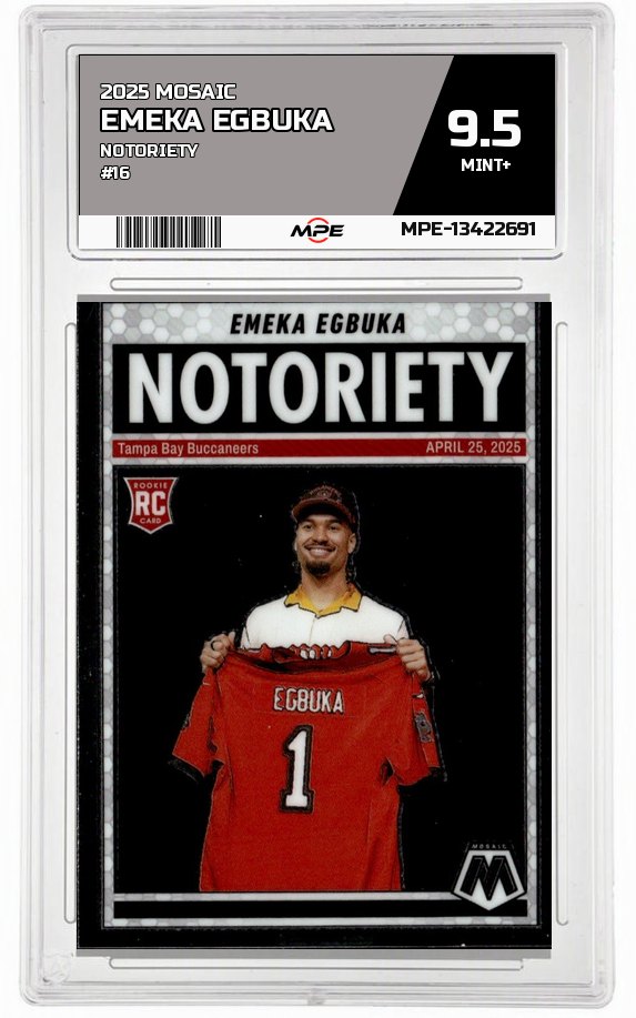 2025 MOSAIC NOTORIETY #16 EMEKA EGBUKA MPE 9.5 MINT+ — graded card auctioned from the MPE vault