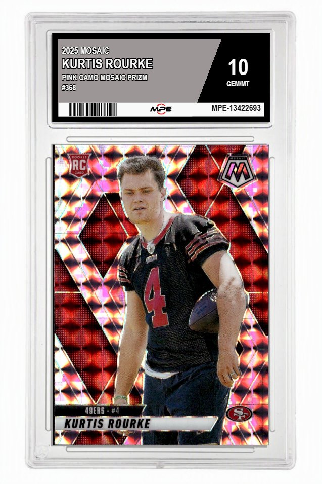 2025 MOSAIC PINK CAMO MOSAIC PRIZM #368 KURTIS ROURKE MPE 10 GEM/MT — graded card up for auction