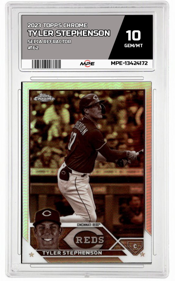 2023 TOPPS CHROME SEPIA REFRACTOR #162 TYLER STEPHENSON MPE 10 GEM/MT — graded card auctioned from the MPE vault
