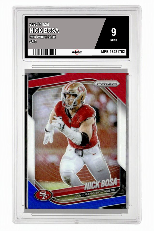 2025 PRIZM RED WHITE BLUE #219 NICK BOSA MPE 9 MINT — graded card up for auction