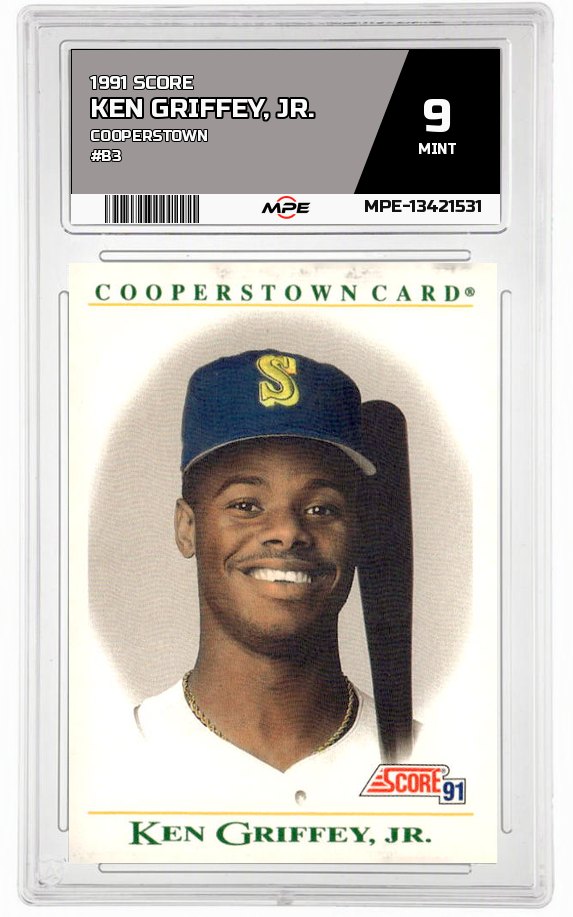 1991 SCORE COOPERSTOWN #B3 KEN GRIFFEY, JR. MPE 9 MINT — graded card auctioned from the MPE vault