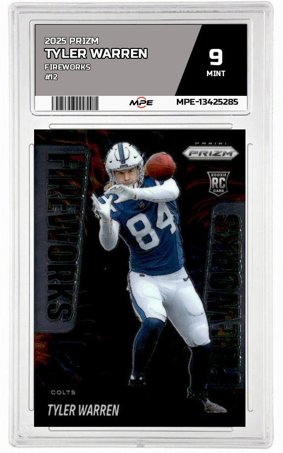 2025 PRIZM FIREWORKS #12 TYLER WARREN MPE 9 MINT — graded card auctioned from the MPE vault