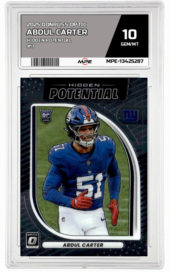 2025 DONRUSS OPTIC HIDDEN POTENTIAL #17 ABDUL CARTER MPE 10 GEM/MT — graded card auctioned from the MPE vault