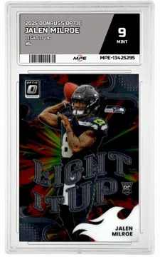 2025 DONRUSS OPTIC LIGHT IT UP #6 JALEN MILROE MPE 9 MINT — graded card up for auction