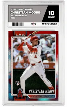 2026 TOPPS CHROME RED/WHITE/BLUE #232 CHRISTIAN MOORE MPE 10 GEM/MT — graded card up for auction