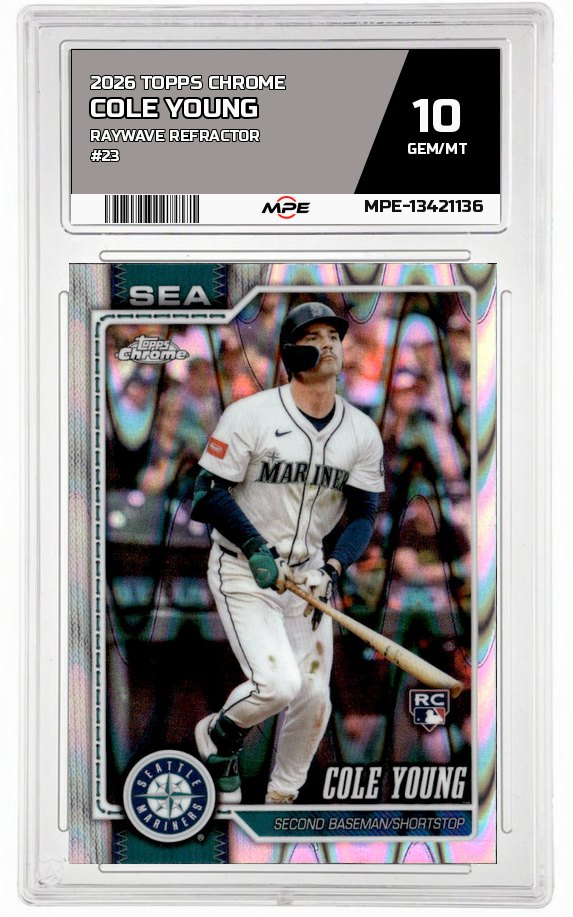 2026 TOPPS CHROME RAYWAVE REFRACTOR #23 COLE YOUNG MPE 10 GEM/MT — graded card auctioned from the MPE vault