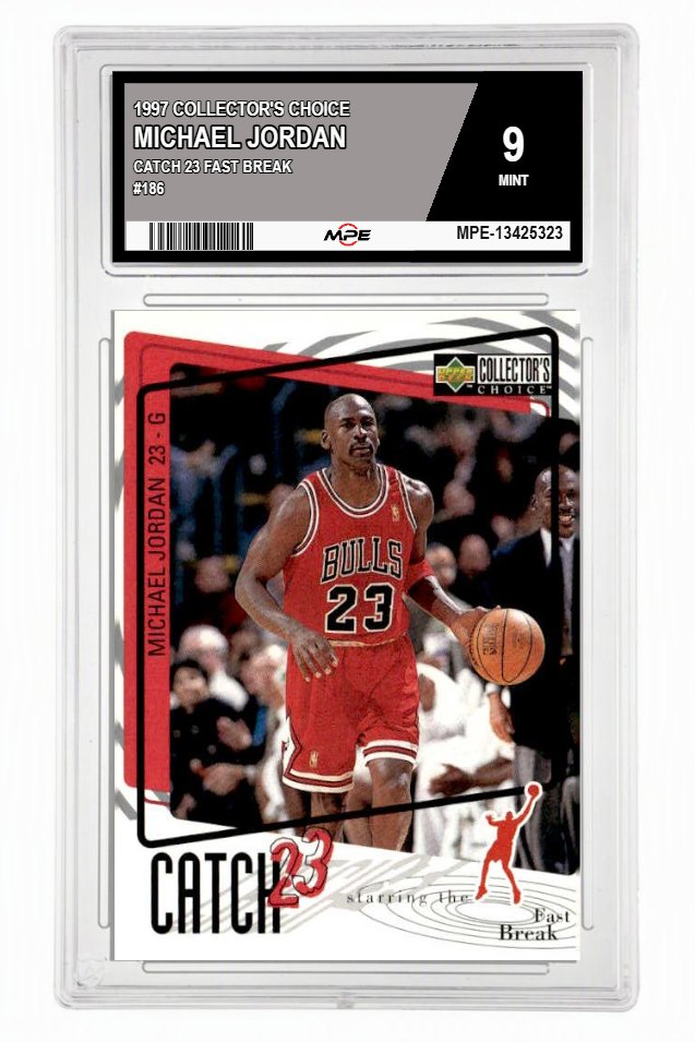 1997 COLLECTOR'S CHOICE CATCH 23 FAST BREAK #186 MICHAEL JORDAN MPE 9 MINT — graded card up for auction