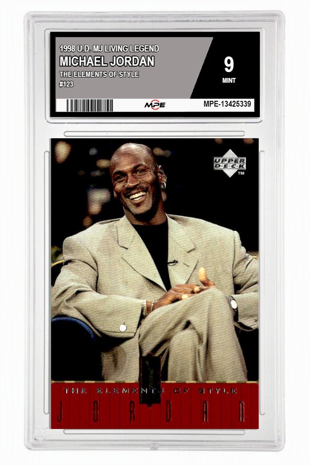 1998 U.D. MJ LIVING LEGEND THE ELEMENTS OF STYLE #123 MICHAEL JORDAN MPE 9 MINT — graded card auctioned from the MPE vault