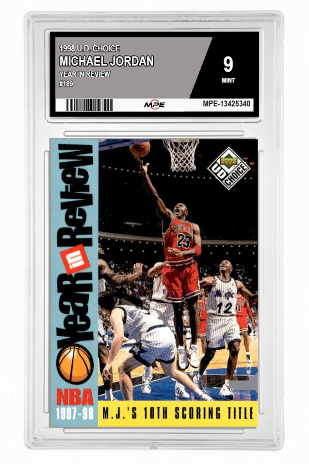 1998 U.D. CHOICE YEAR IN REVIEW #189 MICHAEL JORDAN MPE 9 MINT — graded card up for auction