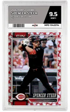 2026 TOPPS CHROME RED BASEBALL SEAM #40 SPENCER STEER MPE 9.5 MINT+ — graded card up for auction