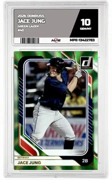 2026 DONRUSS GREEN LAZER #40 JACE JUNG MPE 10 GEM/MT — graded card up for auction