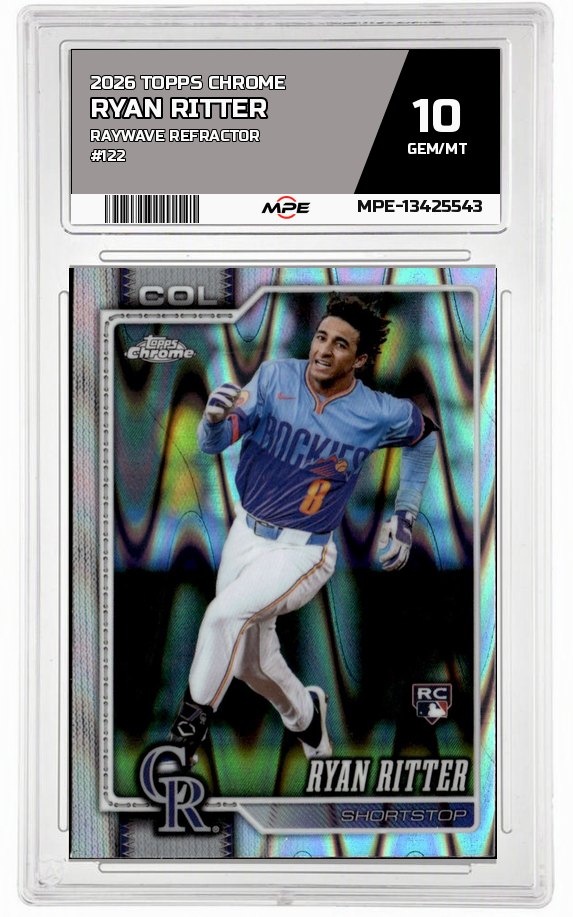 2026 TOPPS CHROME RAYWAVE REFRACTOR #122 RYAN RITTER MPE 10 GEM/MT — graded card auctioned from the MPE vault