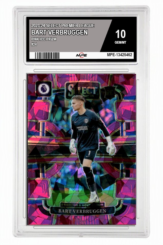 2023-24 SELECT PREMIER LEAGUE PINK ICE PRIZM #24 BART VERBRUGGEN MPE 10 GEM/MT — graded card up for auction