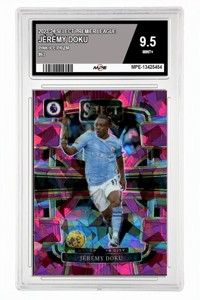 2023-24 SELECT PREMIER LEAGUE PINK ICE PRIZM #63 JÉRÉMY DOKU MPE 9.5 MINT+ — graded card up for auction
