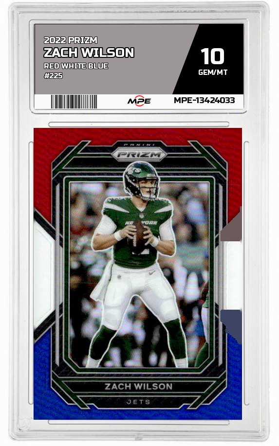 2022 PRIZM RED WHITE BLUE #225 ZACH WILSON MPE 10 GEM/MT — graded card auctioned from the MPE vault