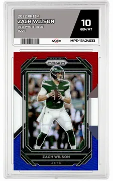2022 PRIZM RED WHITE BLUE #225 ZACH WILSON MPE 10 GEM/MT — graded card up for auction