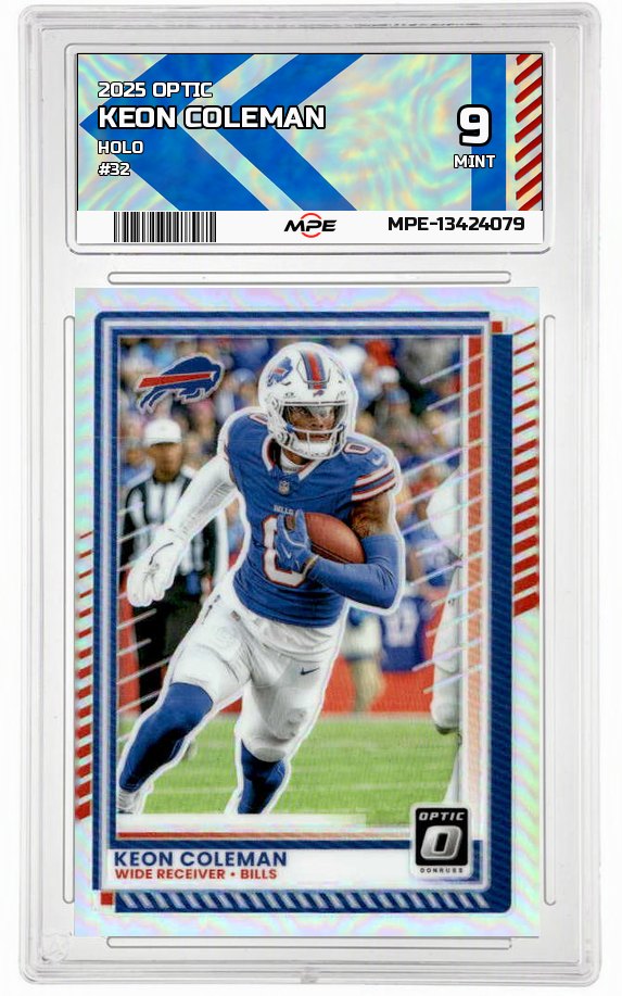 2025 OPTIC HOLO #32 KEON COLEMAN MPE 9 MINT — graded card auctioned from the MPE vault