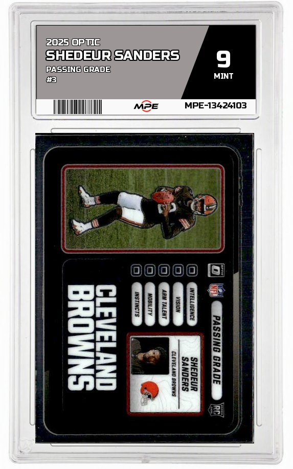 2025 OPTIC Passing Grade #3 Shedeur Sanders MPE 9 MINT — graded card auctioned from the MPE vault