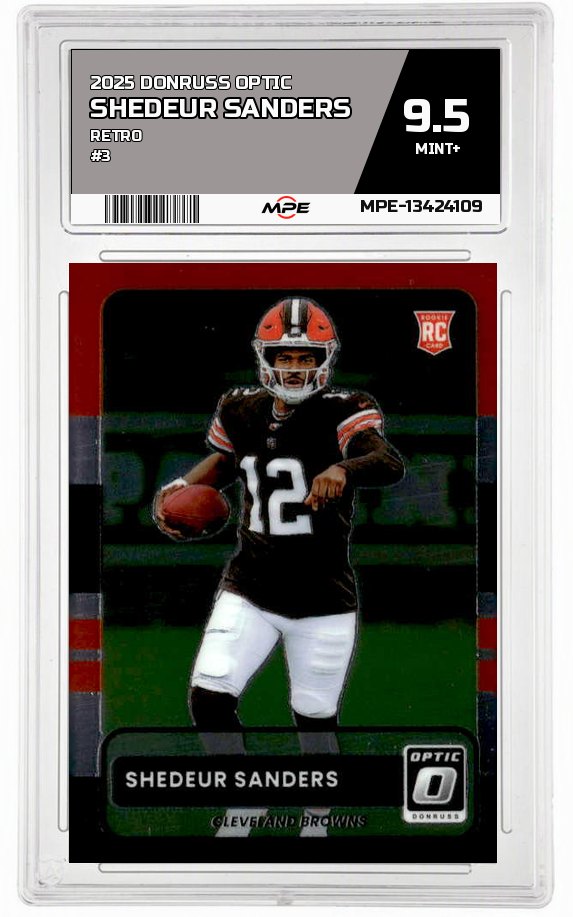 2025 DONRUSS OPTIC RETRO #3 SHEDEUR SANDERS MPE 9.5 MINT+ — graded card auctioned from the MPE vault