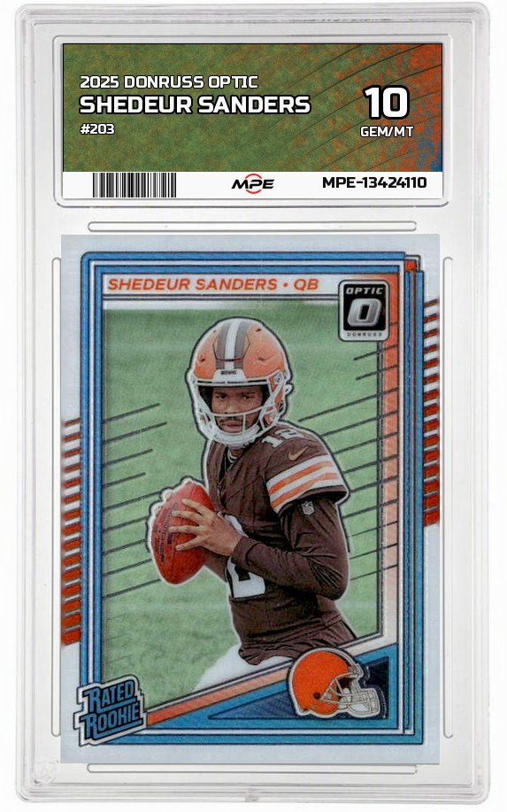 2025 DONRUSS OPTIC #203 SHEDEUR SANDERS MPE 10 GEM/MT — graded card auctioned from the MPE vault