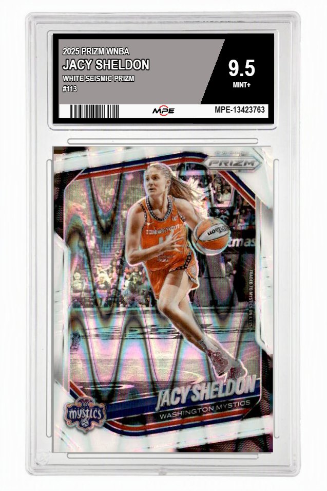 2025 PRIZM WNBA WHITE SEISMIC PRIZM #113 JACY SHELDON MPE 9.5 MINT+ — graded card auctioned from the MPE vault