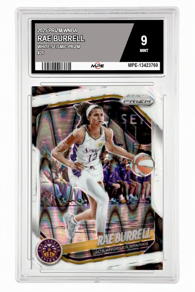2025 PRIZM WNBA WHITE SEISMIC PRIZM #25 RAE BURRELL MPE 9 MINT — graded card auctioned from the MPE vault